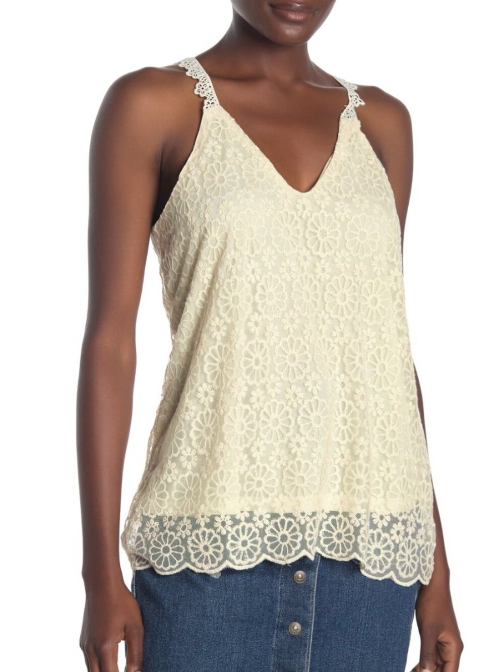 Forgotten Grace Nordstrom Floral Lace Tank Top V-Neck Ivory Size Small NEW